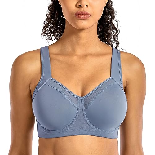 SYROKAN Donna Reggiseno Sportivo Sostegno Forte con Ferretto Senza Imbottito Fitness Grigio 5D