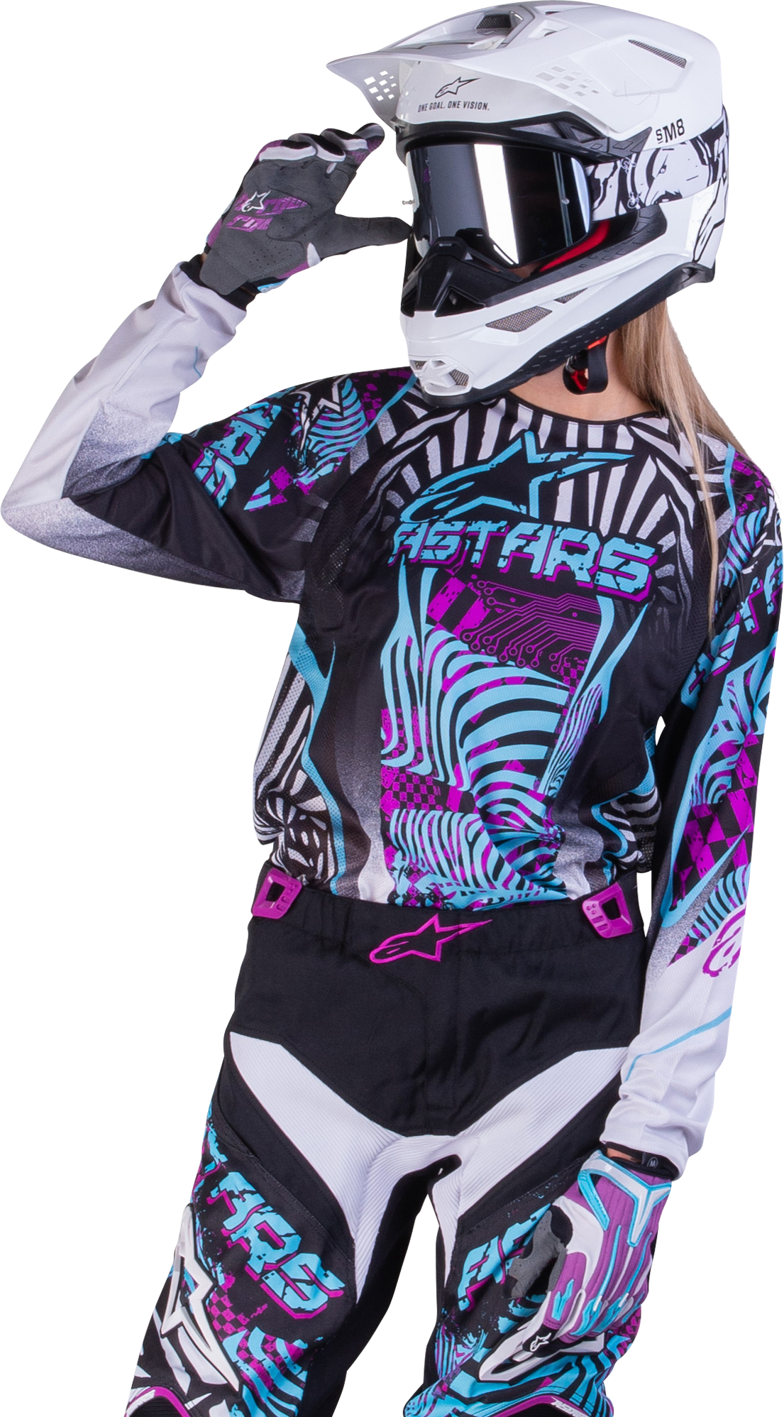 Alpinestars Maglia Cross Donna  Stella Charger Celeste-Viola-Nero