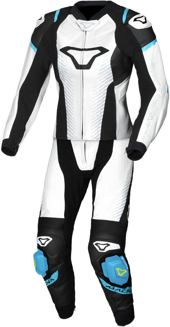 Macna Tronniq abito in pelle da moto traforato da donna a due pezzi Nero Bianco Blu 42