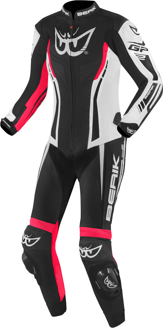 Berik Monza Ladies One Piece Tuta in pelle della moto Nero Bianco Rosa 50