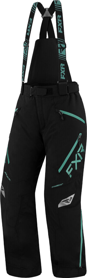 FXR Edge Pantaloni con bretelle da donna in motoslitta Nero Verde XS 28