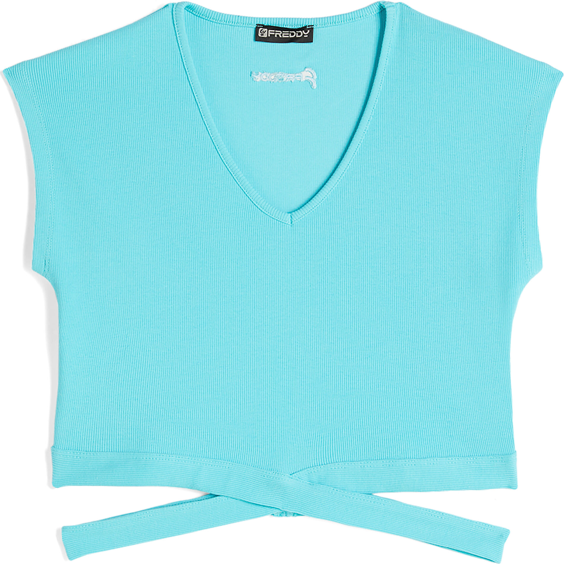 Freddy T-shirt slim fit in costina con gioco di incroci sul fondo Blue Radiance Donna Small