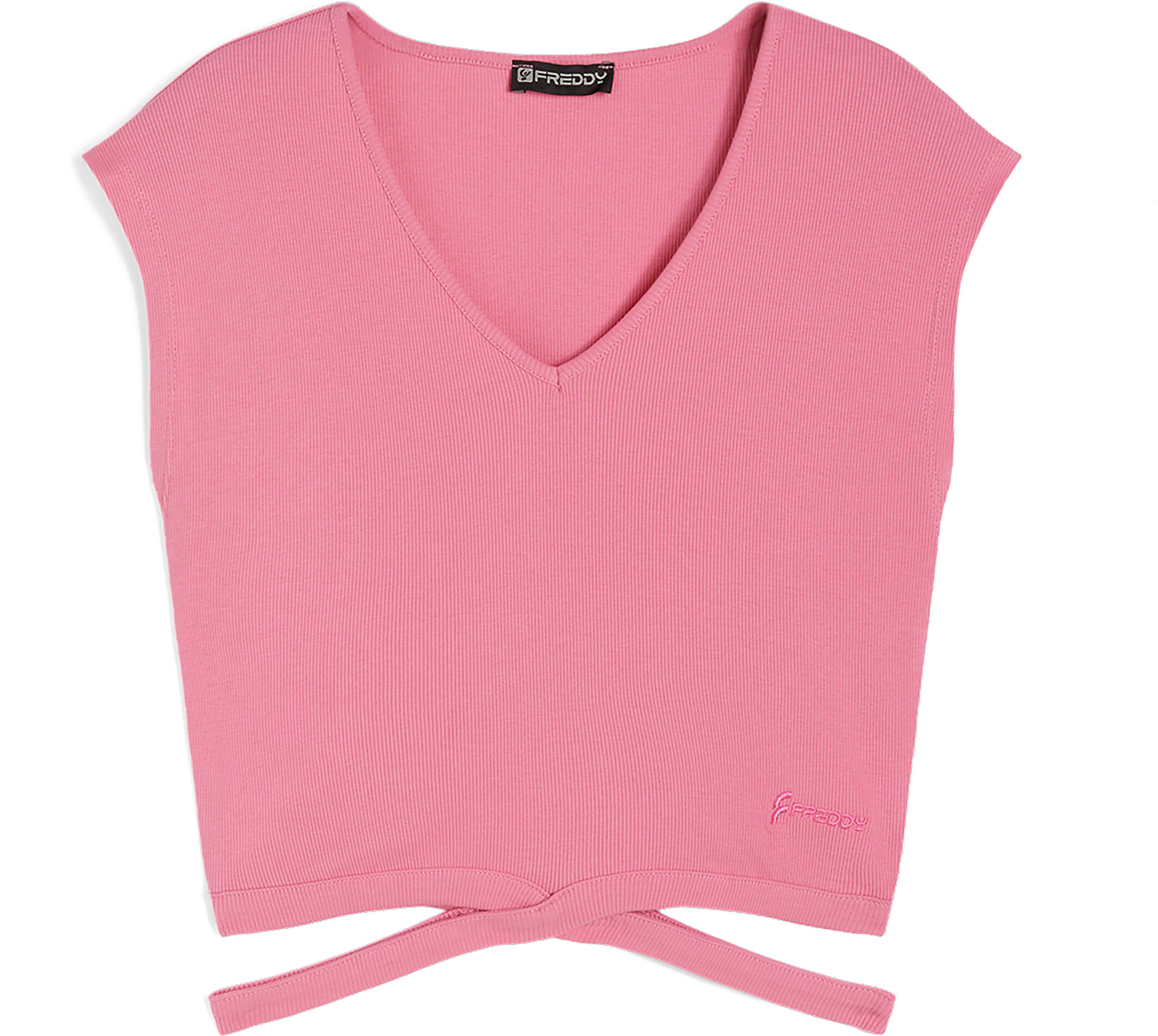 Freddy T-shirt slim fit in costina con gioco di incroci sul fondo Pink Carnation Donna Large