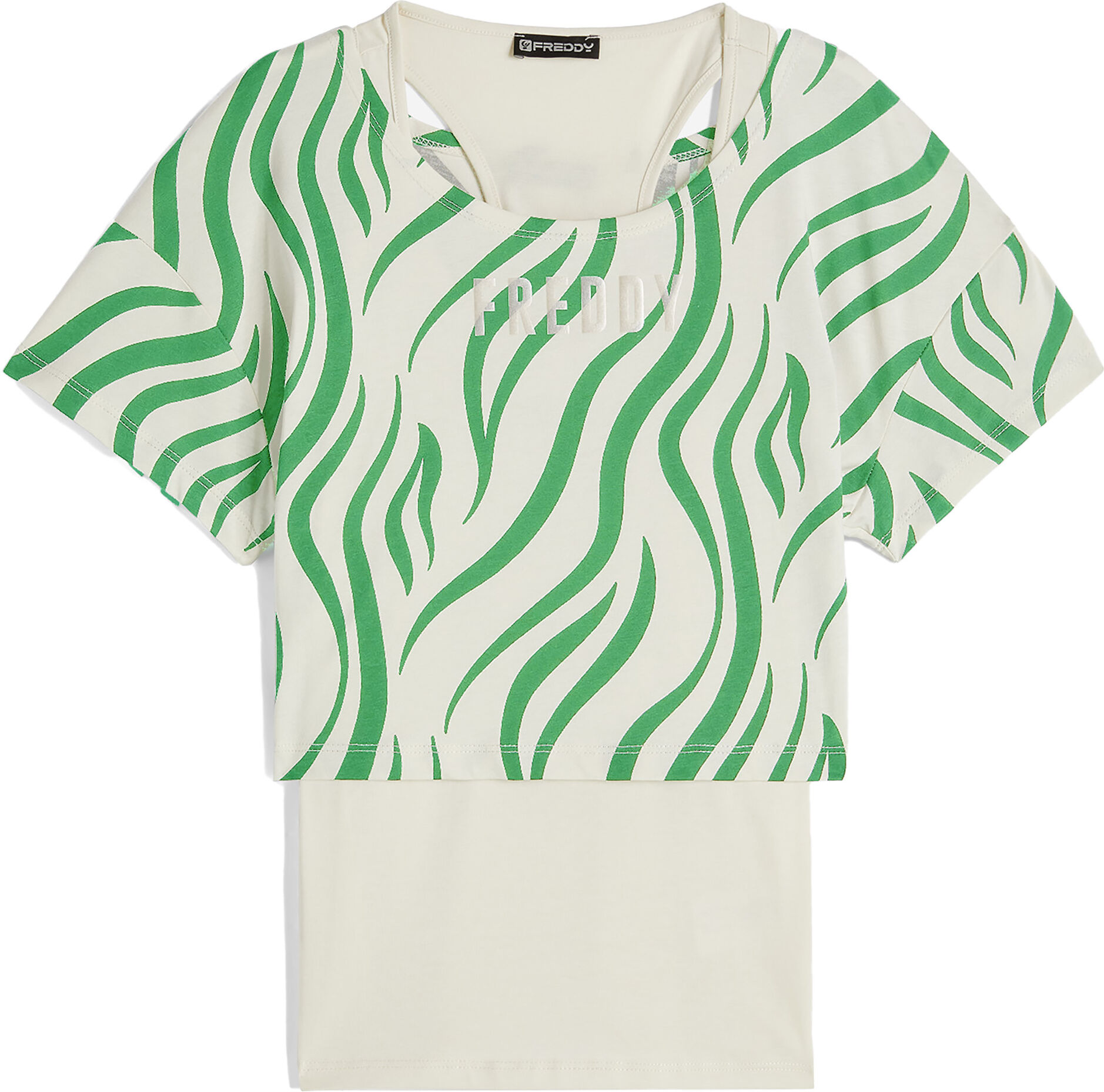 Freddy Set canotta+t-shirt cropped da donna con stampa zebrata Beige-Zebra Green On Beige Donna Medium