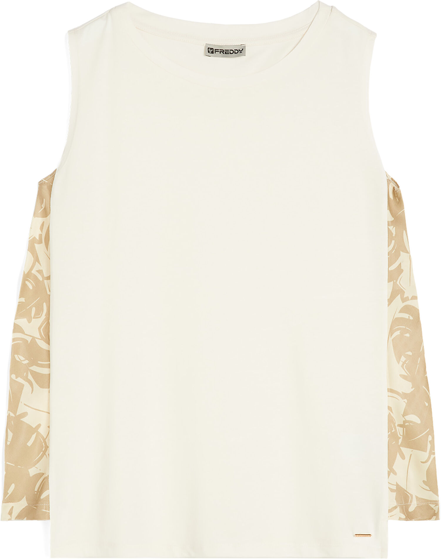 Freddy Canotta con inserti laterali in viscosa stampa tropical White -Beige&White Allover Donna Small