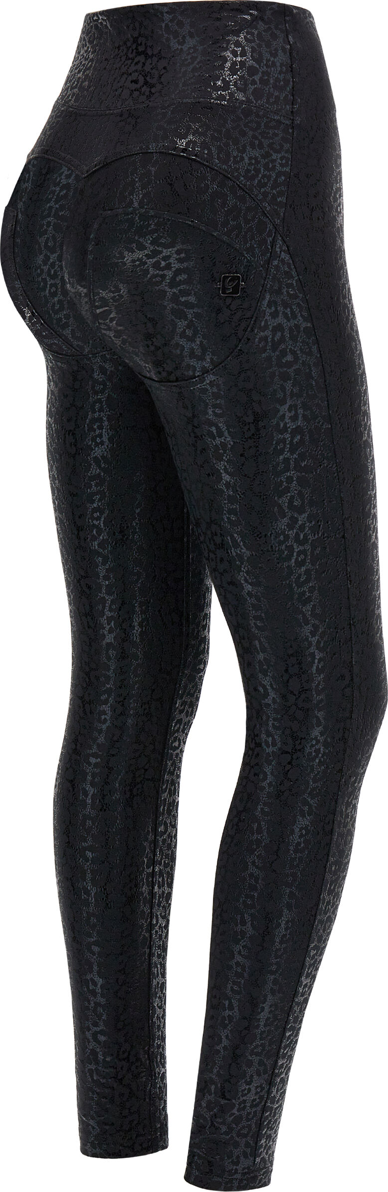 Freddy Pantaloni WR.UP® vita altissima in cotone stampa animalier lucida Animalier Allover Black Coated Donna Medium