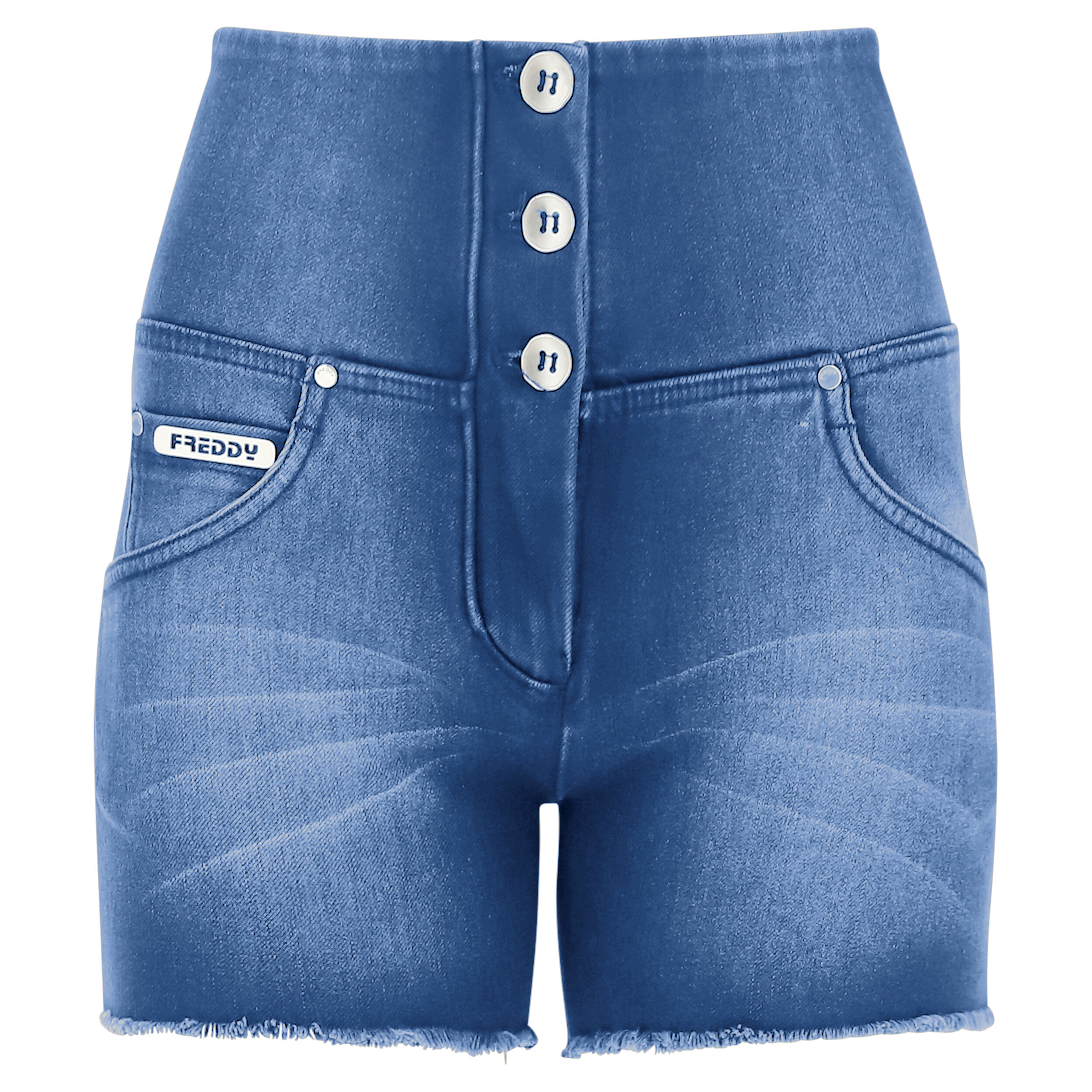 Freddy Shorts push up WR.UP® sfrangiati vita alta in denim navetta ecologico Light Blue-Seams On Tone Donna Small