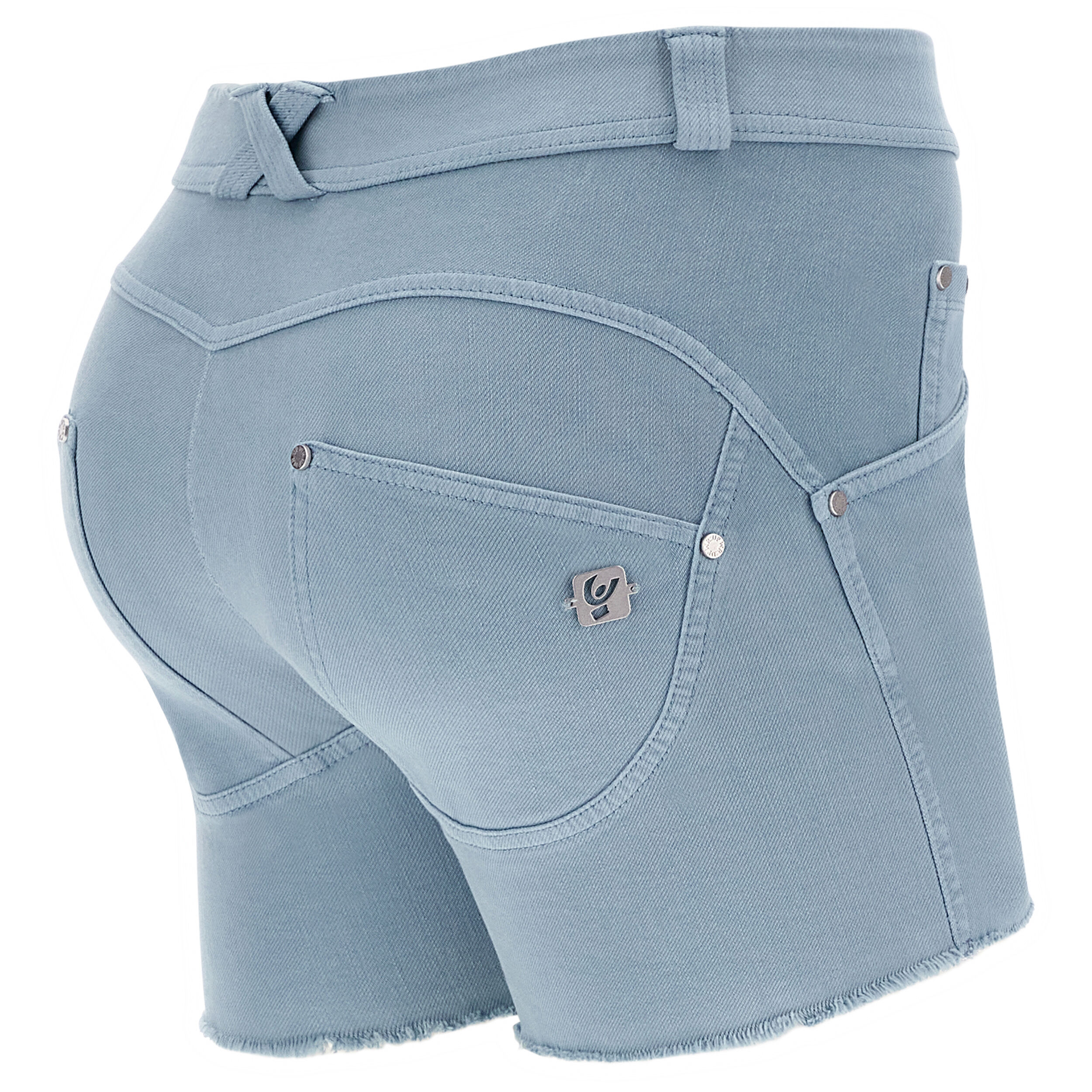 Freddy Shorts WR.UP® in denim navetta ecologico fondo sfrangiato e abrasioni Blue Fog Donna Xxs