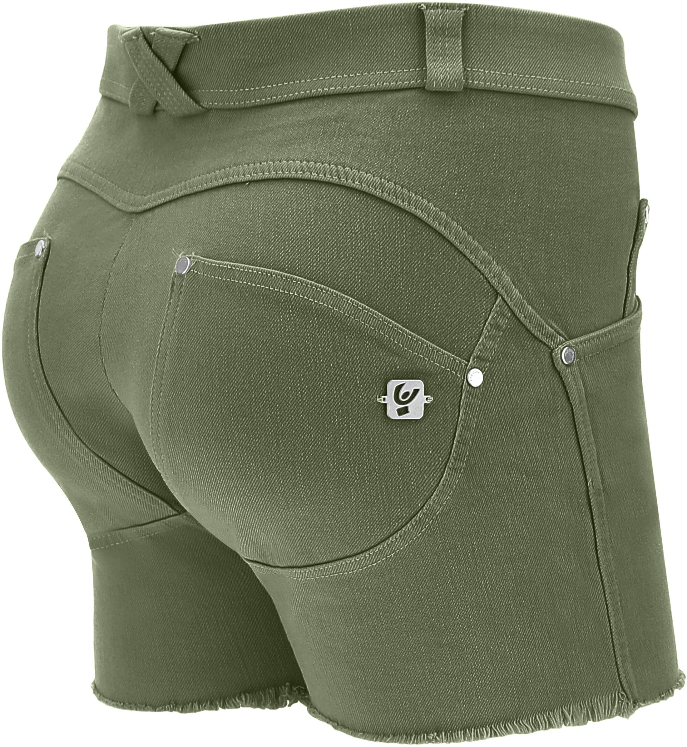 Freddy Shorts WR.UP® in denim navetta ecologico fondo sfrangiato e abrasioni Oil Green Donna Medium