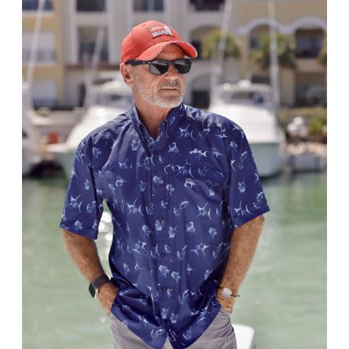Bluefin USA Printed Sport Shirts camicia da pesca UPF 40+ Navy S