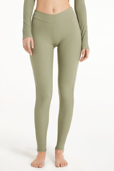 Tezenis Leggings a Costine con Taglio a V Donna Verde Tamaño L