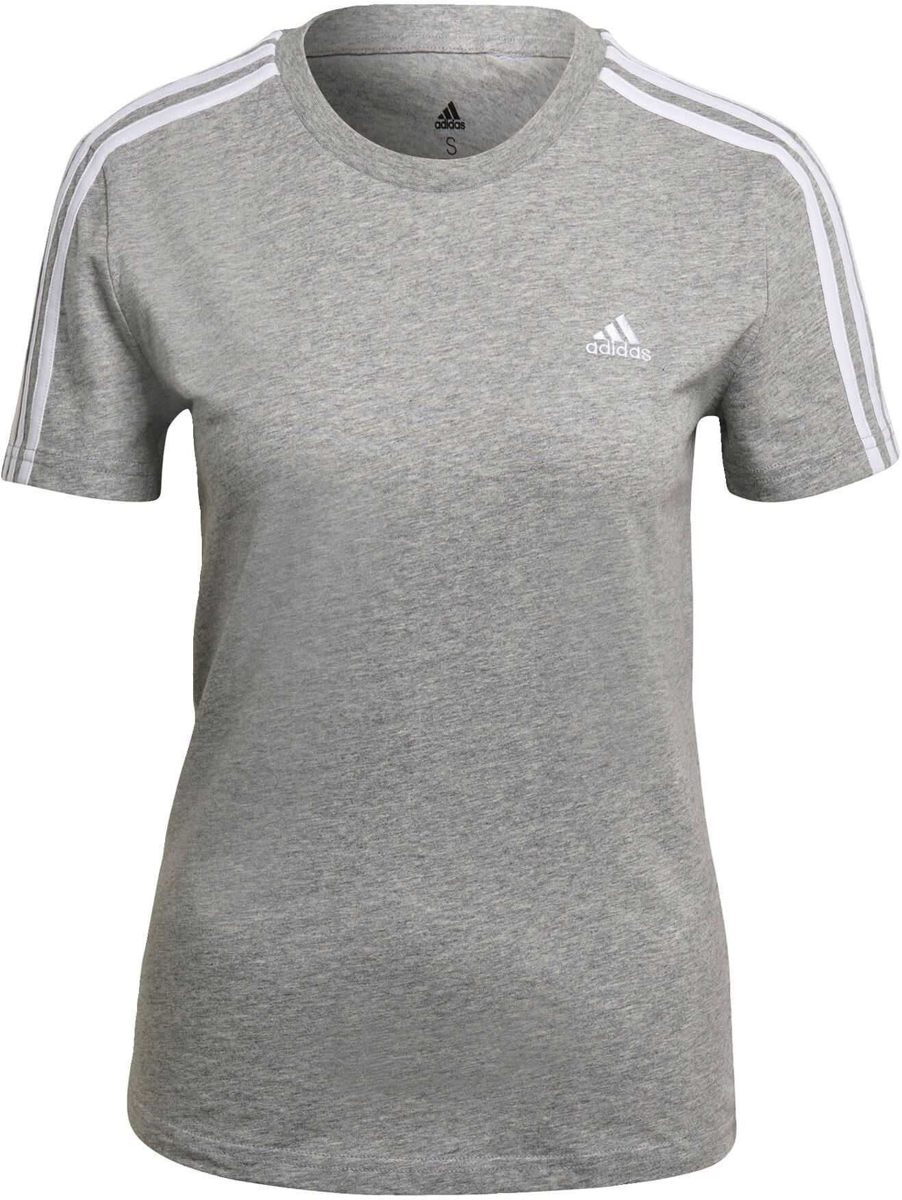 adidas Essentials Slim-fit 3-Stripes T-shirt Dames Grijs Wit - XXS