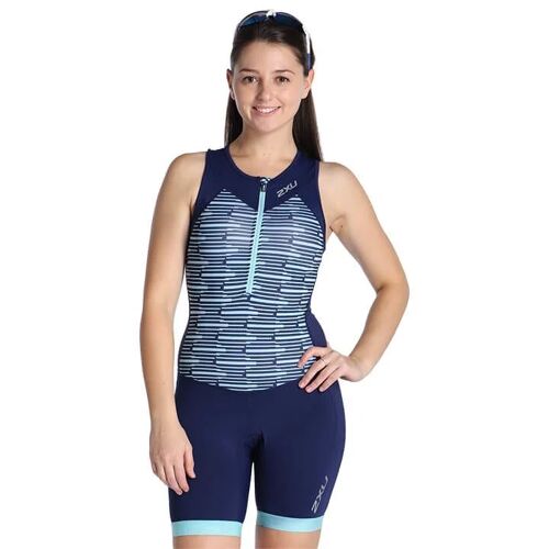 2XU Dames Tri Suit Active triathlonsuit, Maat L, Triathlon body, Triathlon kledi zwart/blauw L female