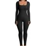 Generic Women Yoga Jumpsuits Workout Ribbed Long Sleeve Sport Jumpsuits Yoga Jumpsuit (B-Black, S)