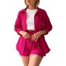 nuoke Tweedelig dames zomer mousseline blouse hemd en shorts tweedelig set vrouwen tweedelige lounge set bijpassende vrouwen kleding tweedelig dames, C-hot roze, XS