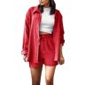 XIUH Tweedelige dames zomer mousseline blouse hemd en shorts tweedelig set vrouwen tweedelige lounge set zomer set mousseline set outfit dames set tweedelig set vrouwen, rood (D-rot), M