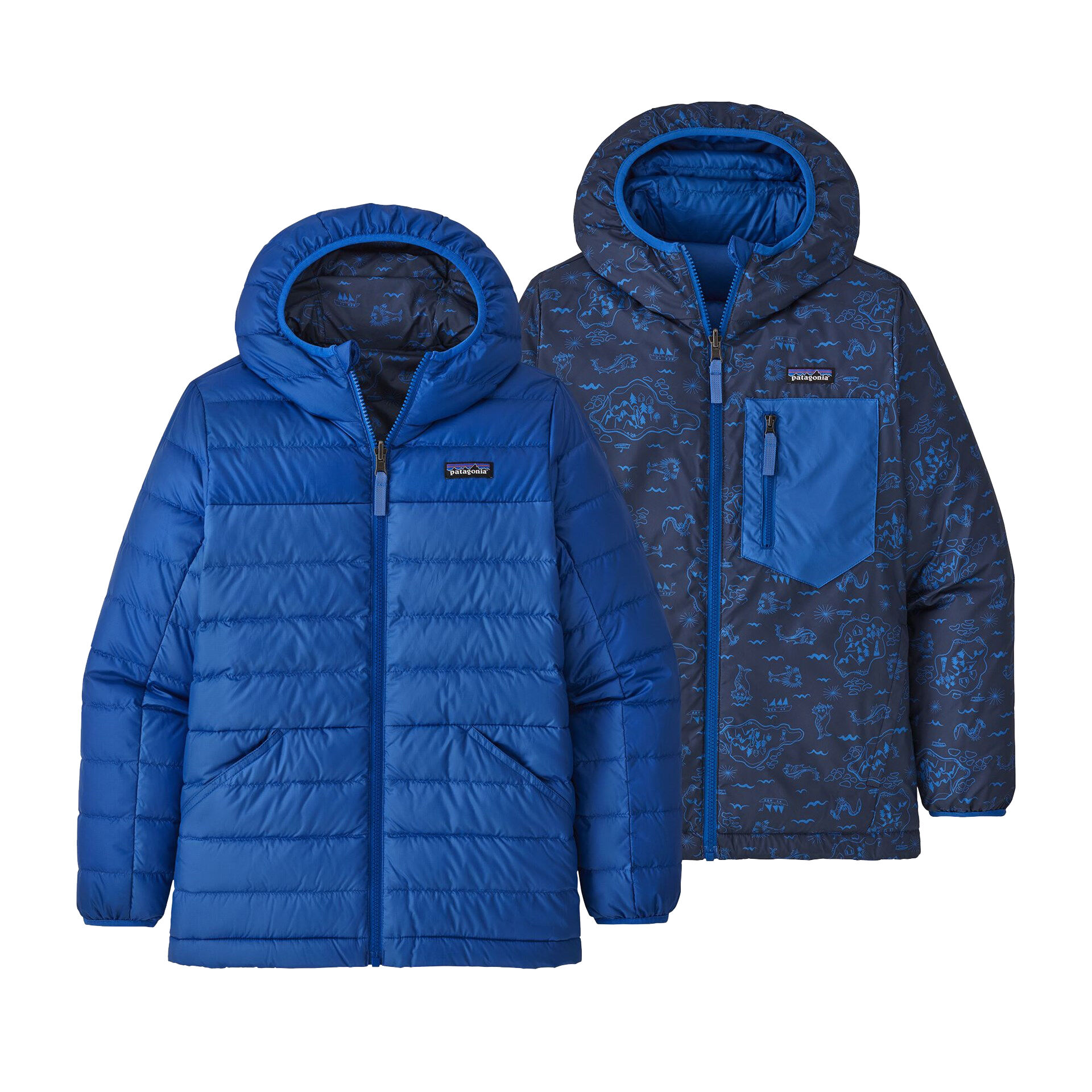 Patagonia Boys Reversible Down Sweater Hoody, dunjakke barn Superior Blue 68335 SPRB XL (14 år) 2021