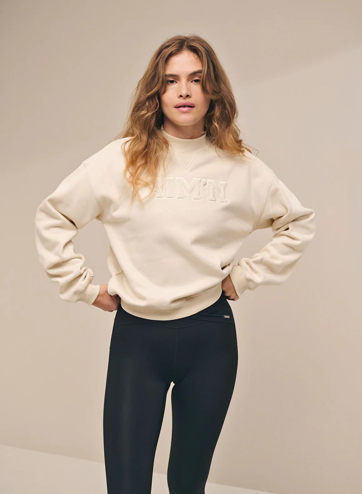 Aimn Oat White College Sweatshirt  XS