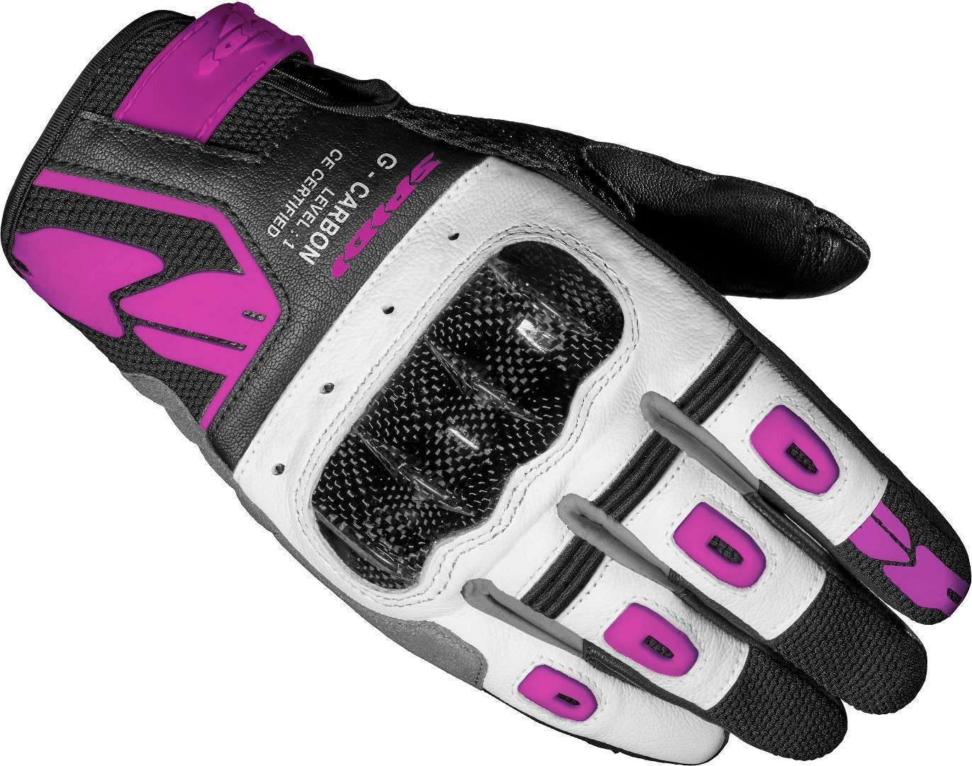 Spidi G-Carbon Ladies motorsykkel hansker S Svart Hvit Rosa