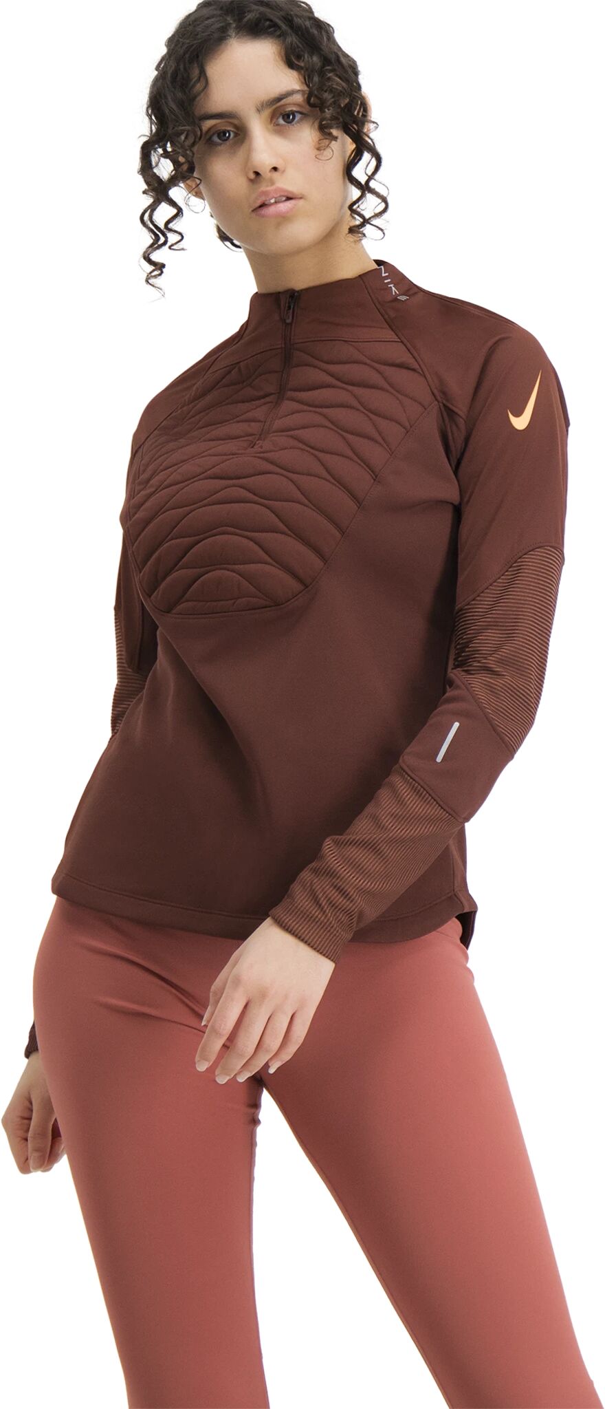 Nike W NK TF STRIKE DRIL TOP WINTER, treningsgenser dame L Bronze Eclipse/redst