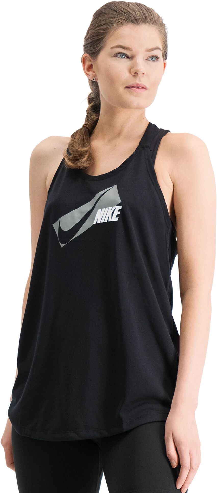 Nike Elestika Graphic Tank, singlet dame S Black/particle Grey