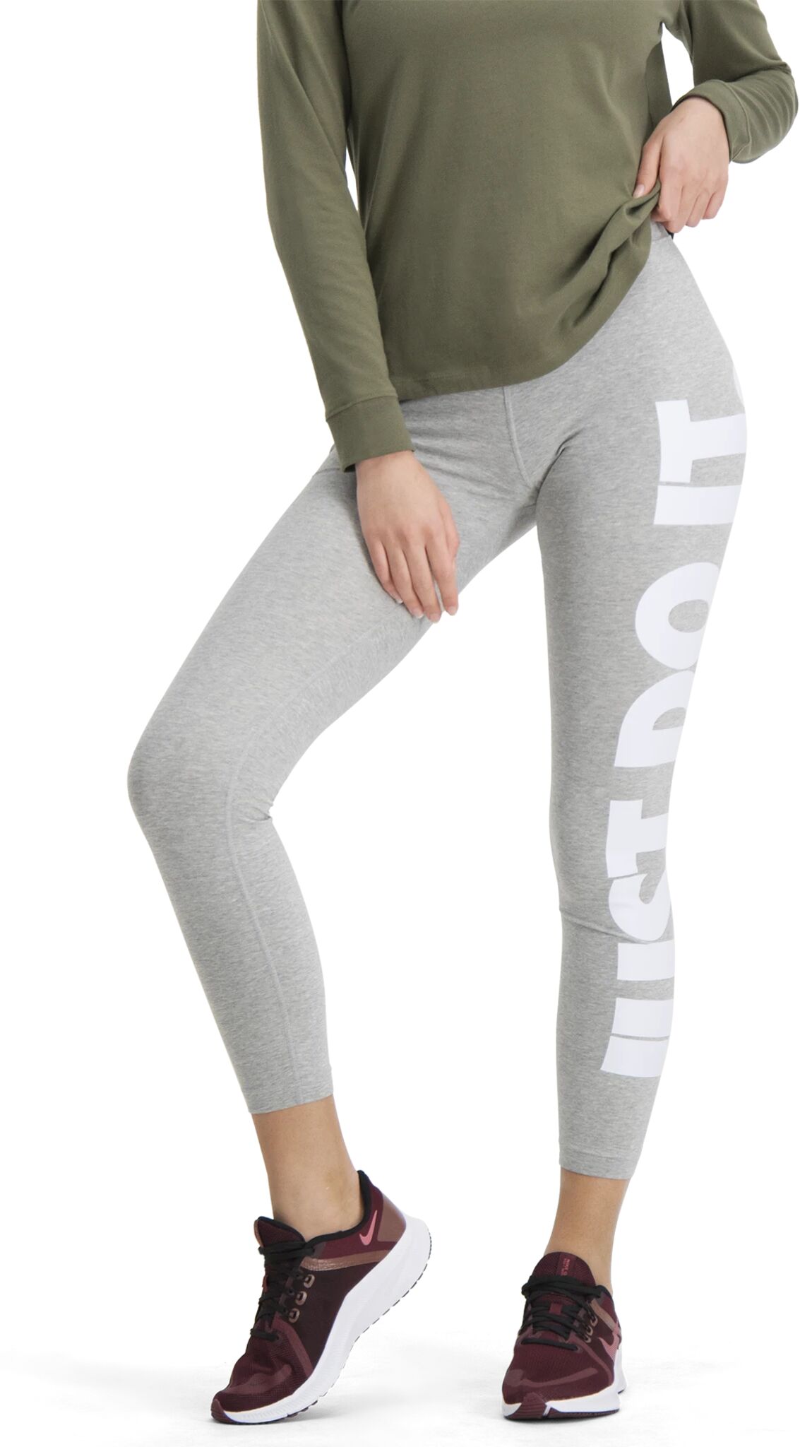 Nike Essential High Waisted Leggings, dame M DK GREY HEATHER/WHIT