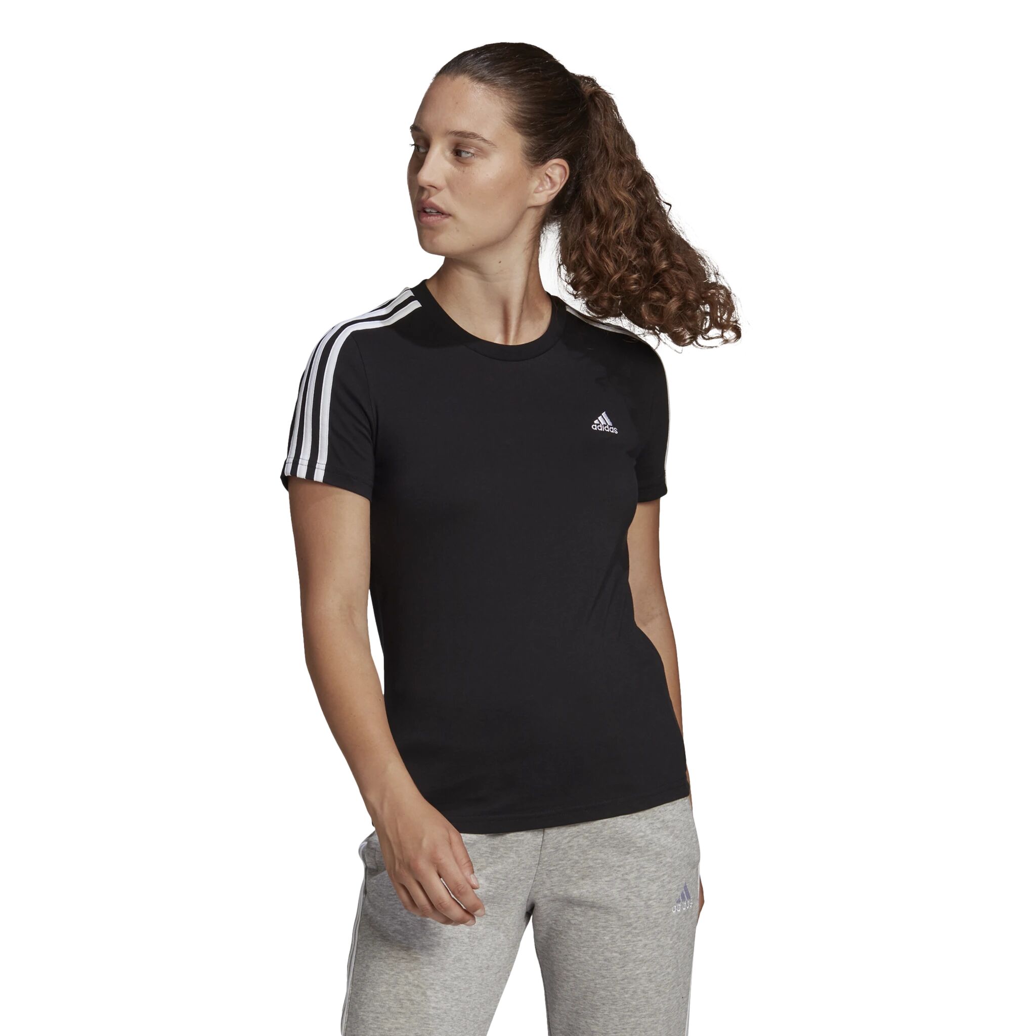 adidas Loungewear Essentials Slim 3-Stripes T-Shirt, t-skjorte dame L BLACK/WHITE