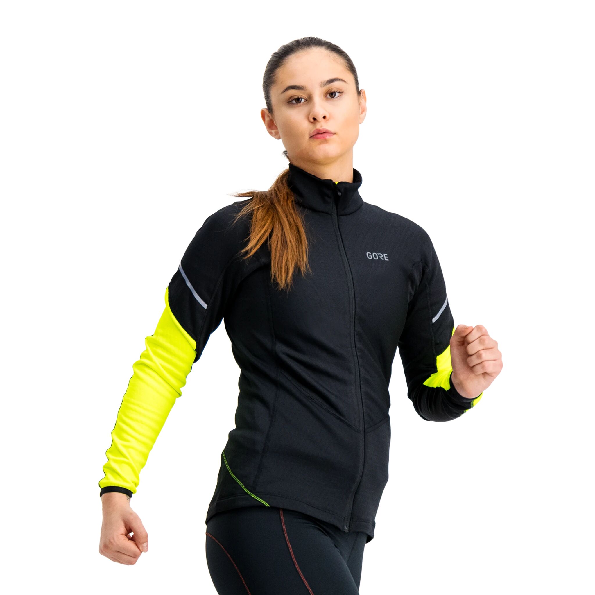 GORE Wear Gore® Thermo Long Sleeve Zip Shirt, fleecejakke dame 40 black/neon yellow