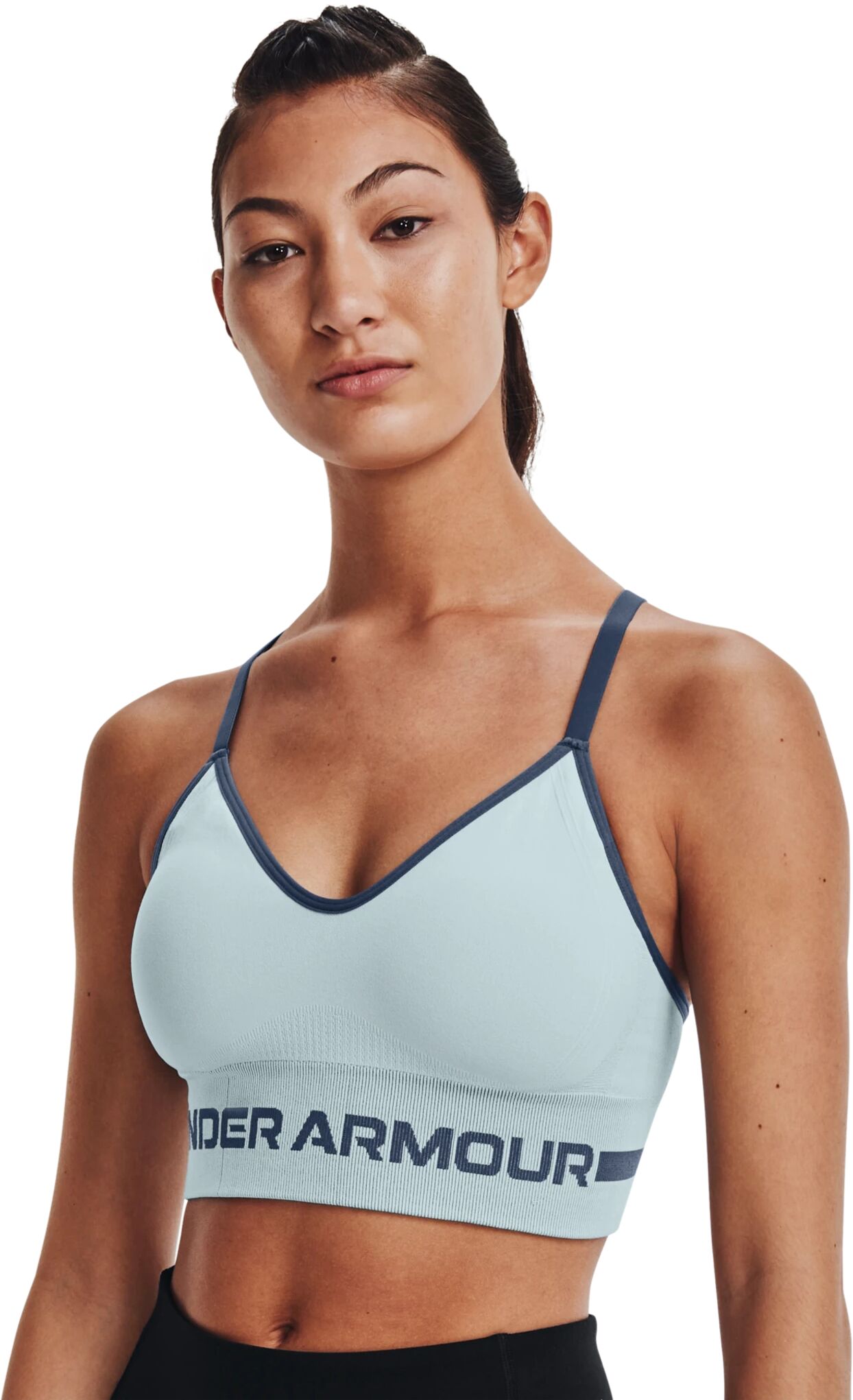 Under Armour UA Seamless Low Long Bra, sports-BH dame XS Breaker Blue / Break