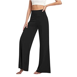 DianD Women's Wide Leg Trousers,Ladies Loose Fit Yoga Pants Lounge Bottom Pyjama Trousers Flared Gym Running Sweatpants High Waist Jogger Full Size Straight Tracksuit Activewear UK Black