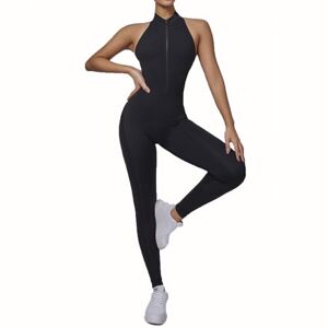 MODRYER Women Yoga Jumpsuits Sports Playsuit Romper Short Sleeve Stretchy Tracksuit Fitness Bodysuit Slim Fit Gym Set Workout Outfits Zip Up Sportswear Daily Wear,Black-S