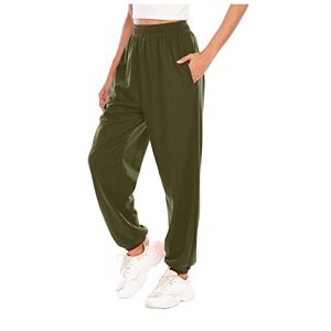 Womens Joggers Tracksuit Bottoms Sports Sweatpants Running Jogging Bottoms Cotton Straight Leg Elastic Waish Loose Gym Solid Pants with Pockets Army Green