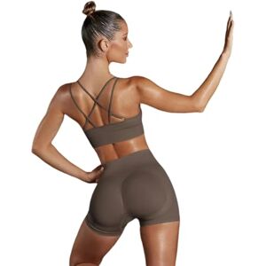 BAODANWUXIAN Workout Outfits S-L Seamless Yoga Set Gym Workout Clothes For Women Bra High Waist Leggings Fitness Sportswear Sports Suits-Bra Shorts Brown-L