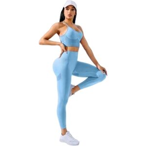 BAODANWUXIAN Workout Outfits Women Yoga Set 2/Pcs Seamless Workout Outfits Yoga Sportswear Tracksuit Leggings And Thin Shoulder Strap Stretch Sports Bra Fitn-Blue-S