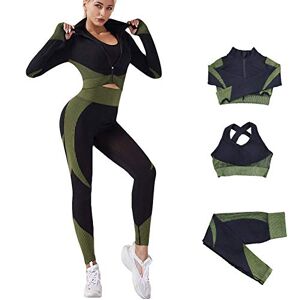 Veriliss 3pcs Gym Clothes for Women Tracksuit Womens Full Set Outfits Workout Joggers Yoga Sportswear Leggings and Stretch Sports Bra Jumpsuits Clothes Sets (BlackGreen, M)