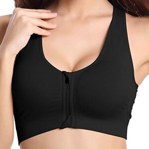 HOOUDO Womens Front Zip Sports Bras Front Fastening Compression Crop Tank Top Running Exercise Bralette Plus Size Wireless Breathable Comfy Shapewear for Teen Girls Black