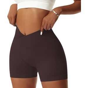 Litthing Women's Gym Shorts High Waist Scrunch Butt Cycling Shorts Seamless Cross V Waist Yoga Shorts Tummy Control Biker Sports Shorts Workout Running Ladies Butt Lifting Shorts Dark Brown