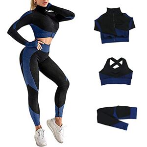 Veriliss 3pcs Gym Clothes for Women Tracksuit Womens Full Set Outfits Workout Joggers Yoga Sportswear Leggings and Stretch Sports Bra Jumpsuits Clothes Sets (BlackBlue, S)