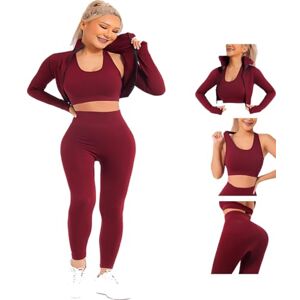 Veriliss 3pcs Gym Clothes for Women Tracksuit Womens Full Set Outfits Workout Joggers Yoga Sportswear Leggings and Stretch Sports Bra Jumpsuits Clothes Sets (Red,S)