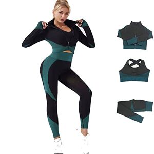 Veriliss 3pcs Gym Clothes for Women Tracksuit Womens Full Set Outfits Workout Joggers Yoga Sportswear Leggings and Stretch Sports Bra Jumpsuits Clothes Sets (FinchBlue,L)