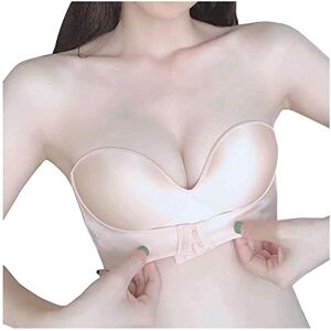 UBSS Women Strapless Front Buckle Lift Bra,Girl Push Up Adjustable Breathable Bra Invisible Wirefree Bra Beige 36/80AB