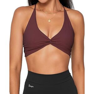 Danysu Womens Strappy Sport Bra Backless Sports Bra Open Back Workout Top Light Support Cute Gym Clothes Twirl Front Hot Chocolate L