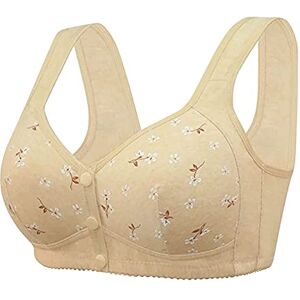 JISUXIAB Sports Push Up Daisy Bras Padded for Older Women Ladies UK Front Closure Button Buckle Comfort Plus Size Bra High Impact Support Wireless Yoga Bralettes Sticky Bra (A01 Beige,L)