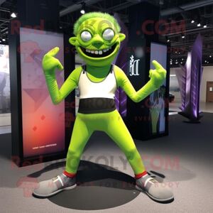 REDBROKOLY Lime Green Frankenstein mascot costume character dressed with a Yoga Pants and Hairpins