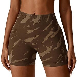 Loozykit Seamless Gym Shorts for Women High Waist Yoga Shorts Scrunch Tummy Control Butt Cycling Shorts Ruched Booty Sports Shorts for Workout Running Fitness (Camo Brown M)