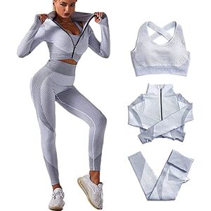 Veriliss 3pcs Gym Clothes for Women Tracksuit Womens Full Set Outfits Workout Joggers Yoga Sportswear Leggings and Stretch Sports Bra Jumpsuits Clothes Sets (Grey, S)