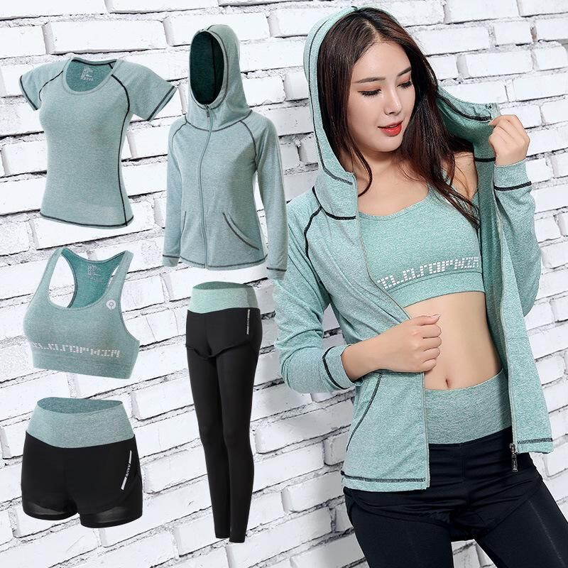 GQ-Lemon Long Sleeve Yoga Wear 5-Piece Set Women's Running Sport Suit Sportswear Fitness Tops Yoga Pants