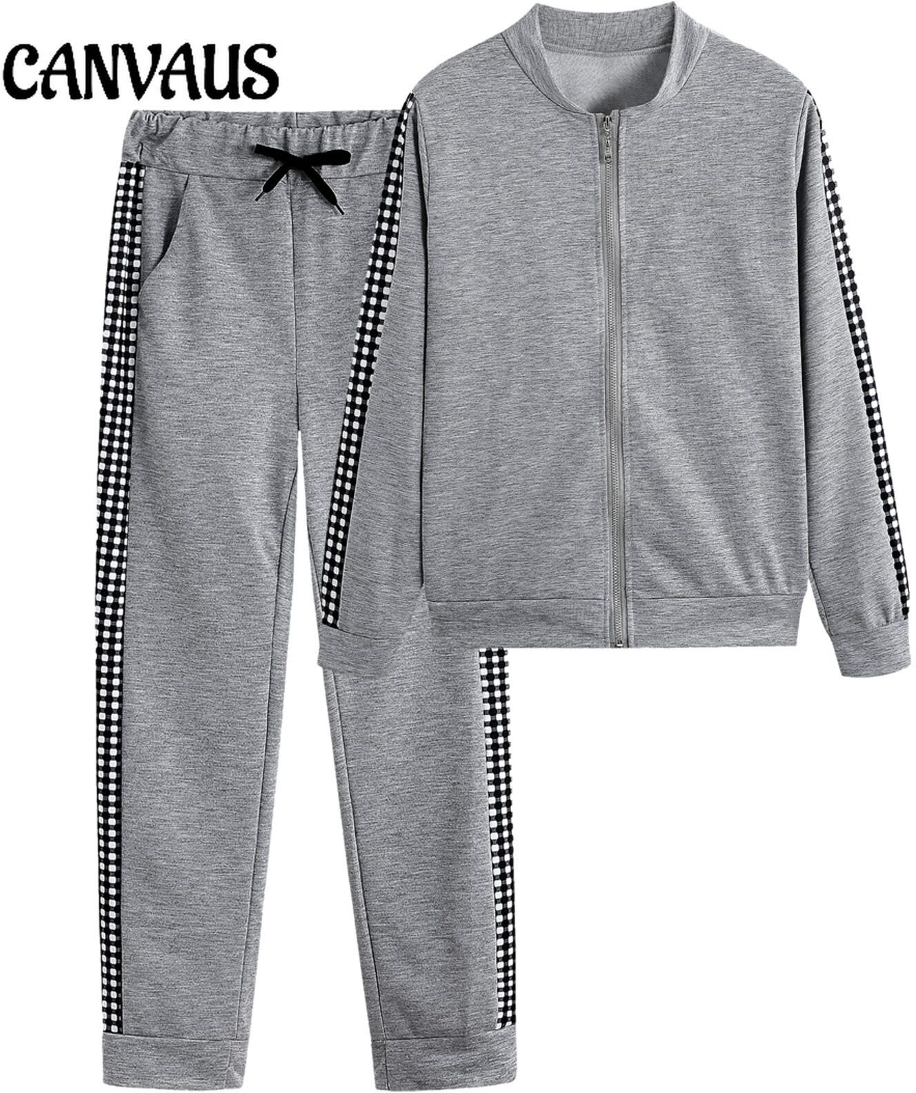 CANVAUS Autumn and Winter Women's Sportswear Long Casual Zipper Splicing Jacket Long Pants Set