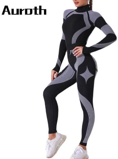 DERAM ONE Women's Yoga Suits, Leisure Sports Suits, Women's Long-sleeved Tops and Leggings, Fitness Sportswear Suits