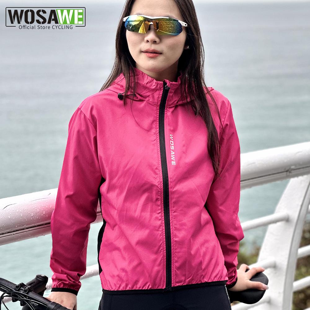 WOSAWE Cycling Jacket Women's Windproof Hooded Bike Riding Jacket Ladies Running Sportswear